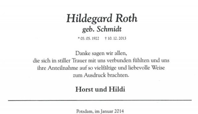 Schmidt Hildegard 1922-2013 Todesanzeige